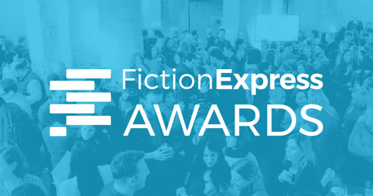 Banner de los Fiction Express Awards con el logotipo blanco sobre un fondo azul.