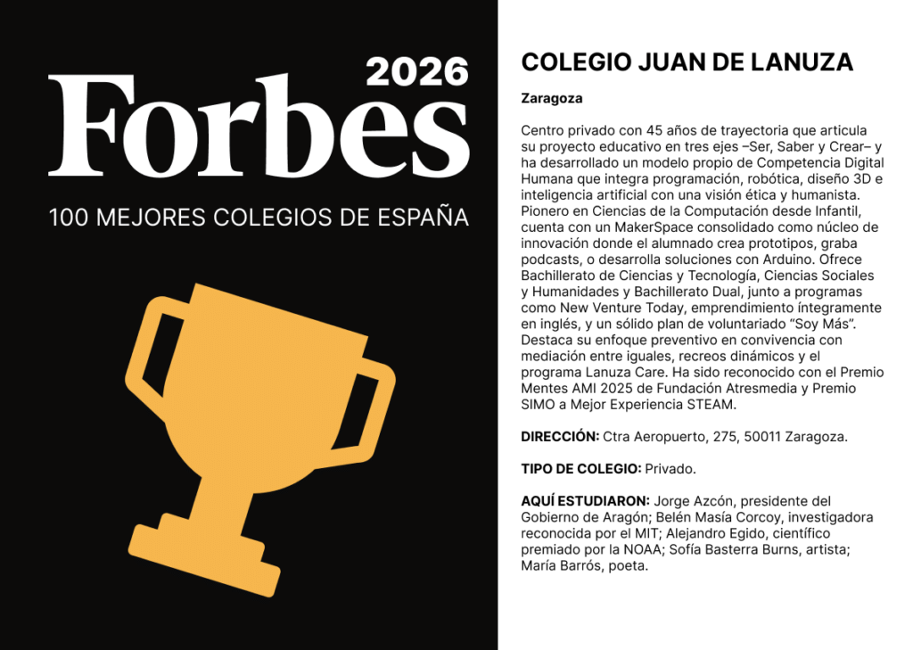 Ficha del Colegio Juan de Lanuza en la lista Forbes de los 100 mejores colegios de España de 2026.