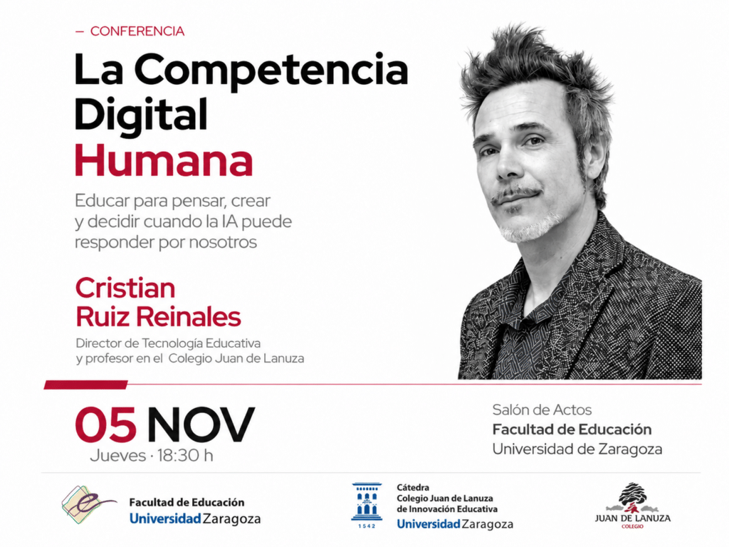 Cartel de la conferencia La Competencia Digital Humana de Cristian Ruiz Reinales, el 5 de noviembre de 2026 en Zaragoza.